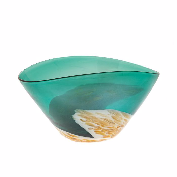 Bol Turquoise Cream din Sticla 30x22x16cm