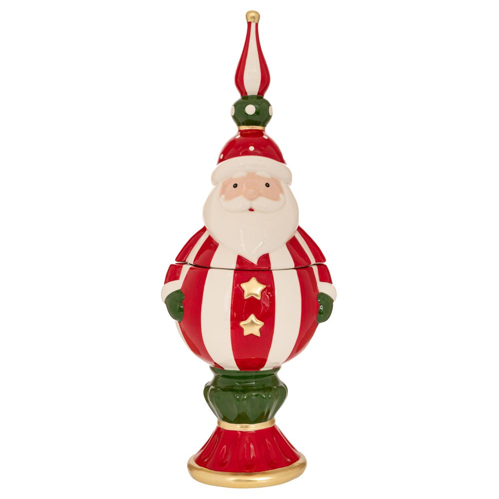 Borcan cu Capac Multicolor Santa din Ceramica 18x16x47cm