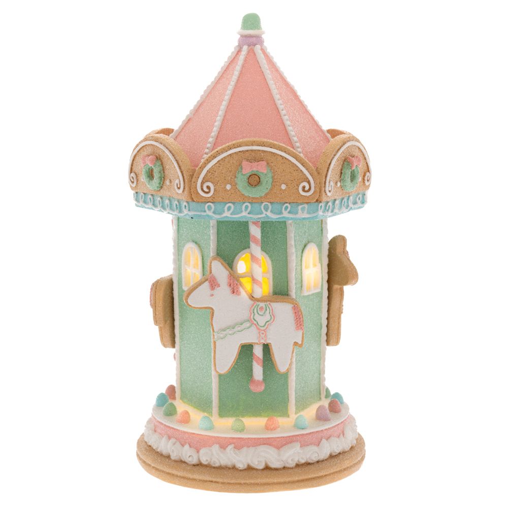 Carusel Decorativ Green Pink din Rasina cu LED 13x12x22cm