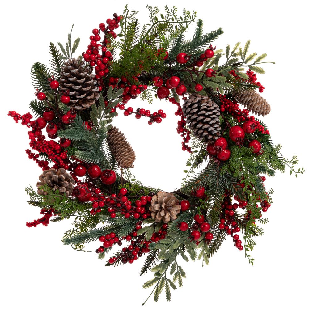 Coronita Red Berries Pine Cones D40cm