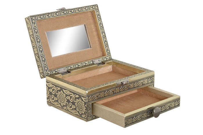 Cutie pentru Bijuterii Champagne din Lemn cu Aluminiu 18x13x9cm
