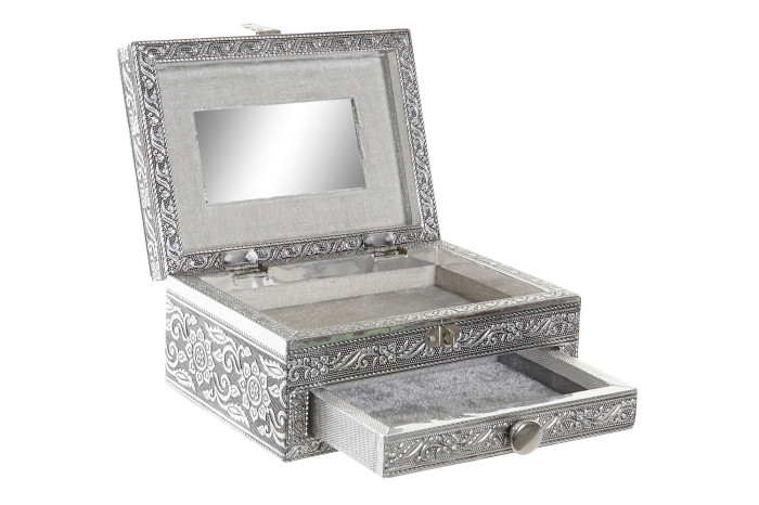 Cutie pentru Bijuterii Silver din Lemn cu Aluminiu 18x13x9cm