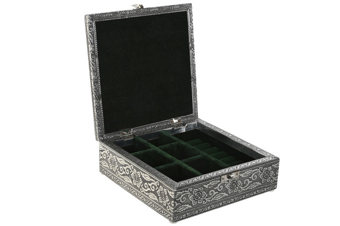 Cutie pentru Bijuterii Silver din Lemn cu Aluminiu 18x18x6cm
