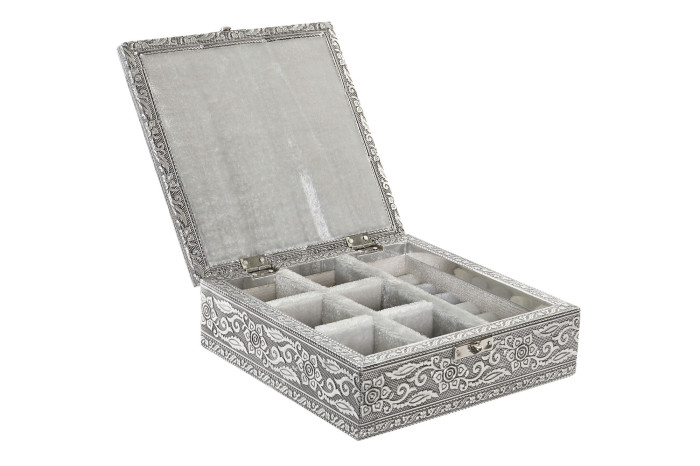 Cutie pentru Bijuterii Silver din Lemn cu Aluminiu 18x18x6cm