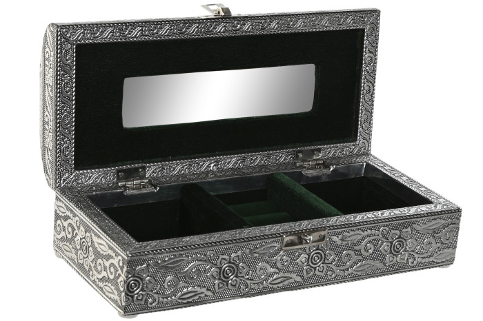 Cutie pentru Bijuterii Silver din Lemn cu Aluminiu 23x10x7cm