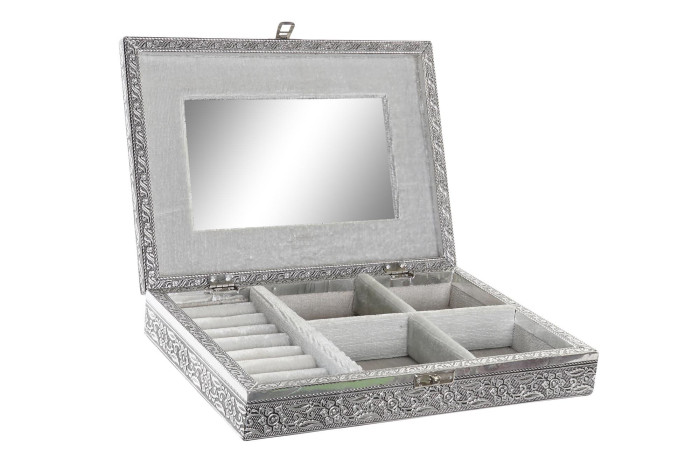 Cutie pentru Bijuterii Silver din Lemn cu Aluminiu 28x20x6cm