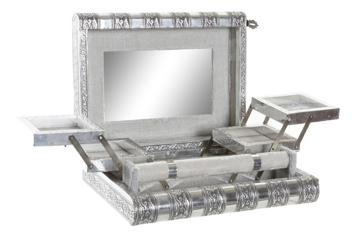 Cutie pentru Bijuterii Silver din Lemn cu Aluminiu 28x21x8cm