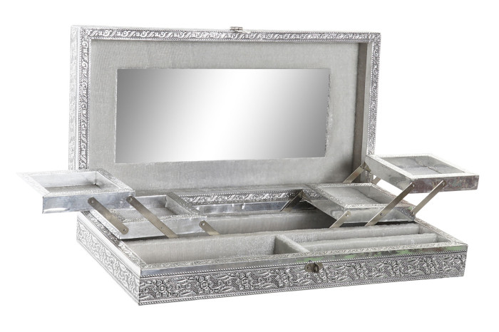 Cutie pentru Bijuterii Silver din Lemn cu Aluminiu 38x20x8cm