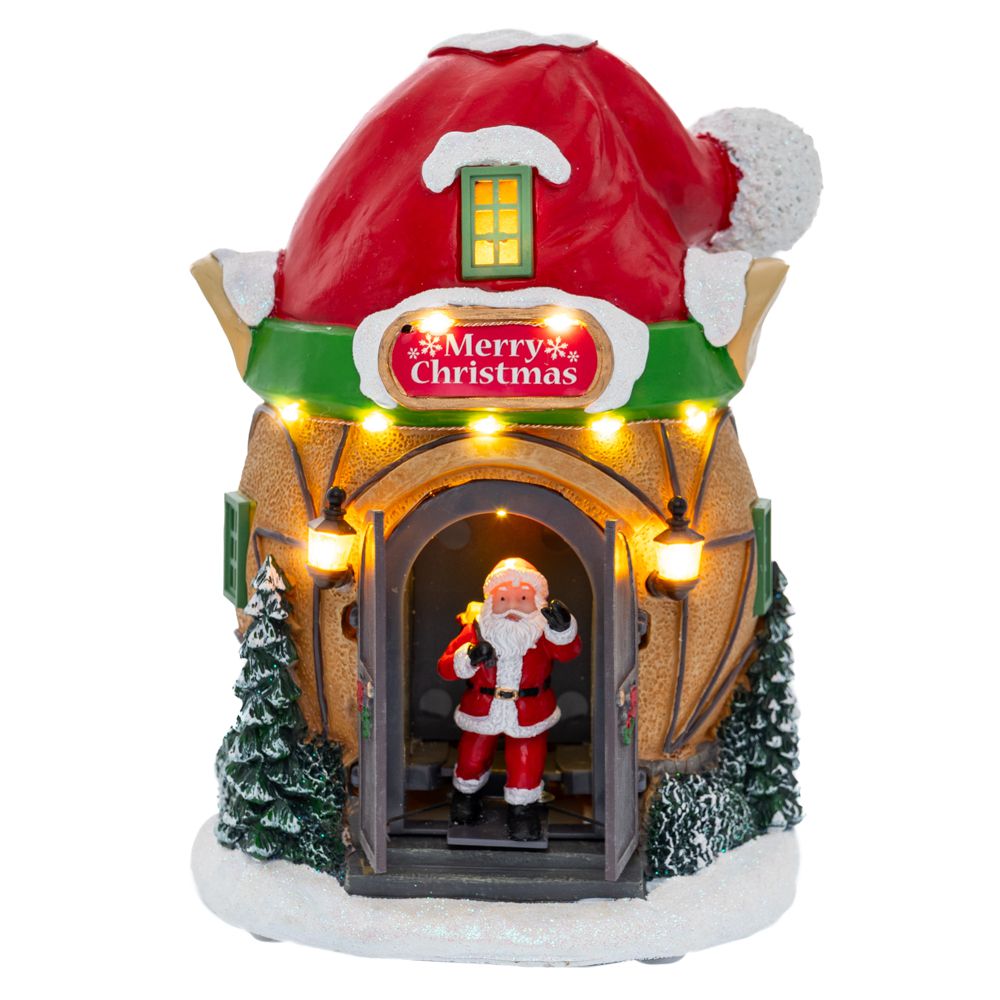 Decoratiune Santa Claus din Rasina cu LED si Muzica 15x15x21cm
