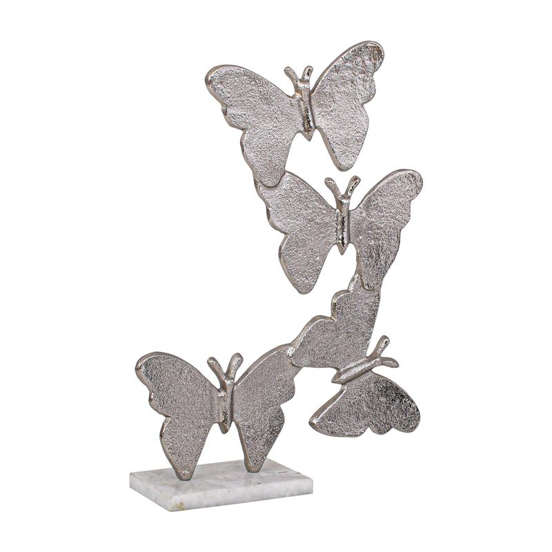 Decoratiune Silver Butterflies din Aluminiu cu Marmura 28x9x38cm