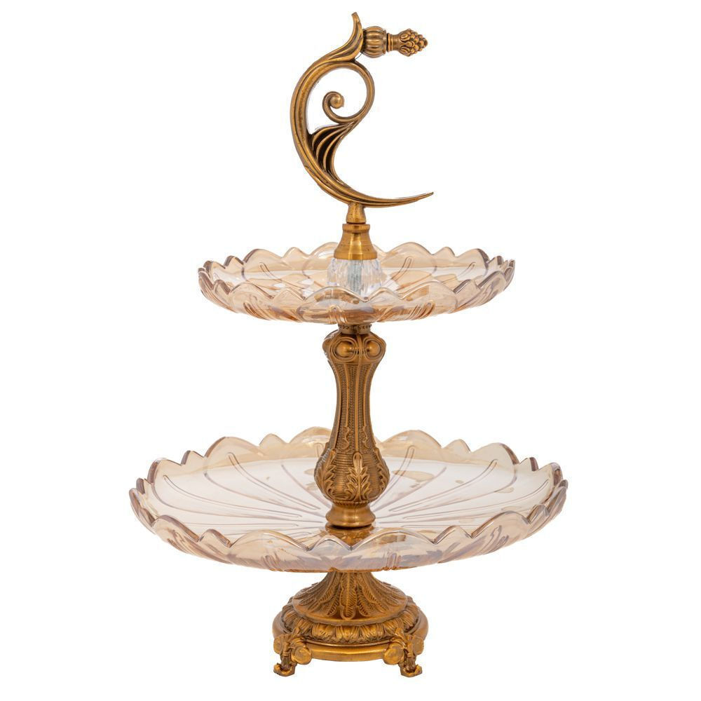 Etajera Antique Gold din Metal cu Sticla D31x50cm