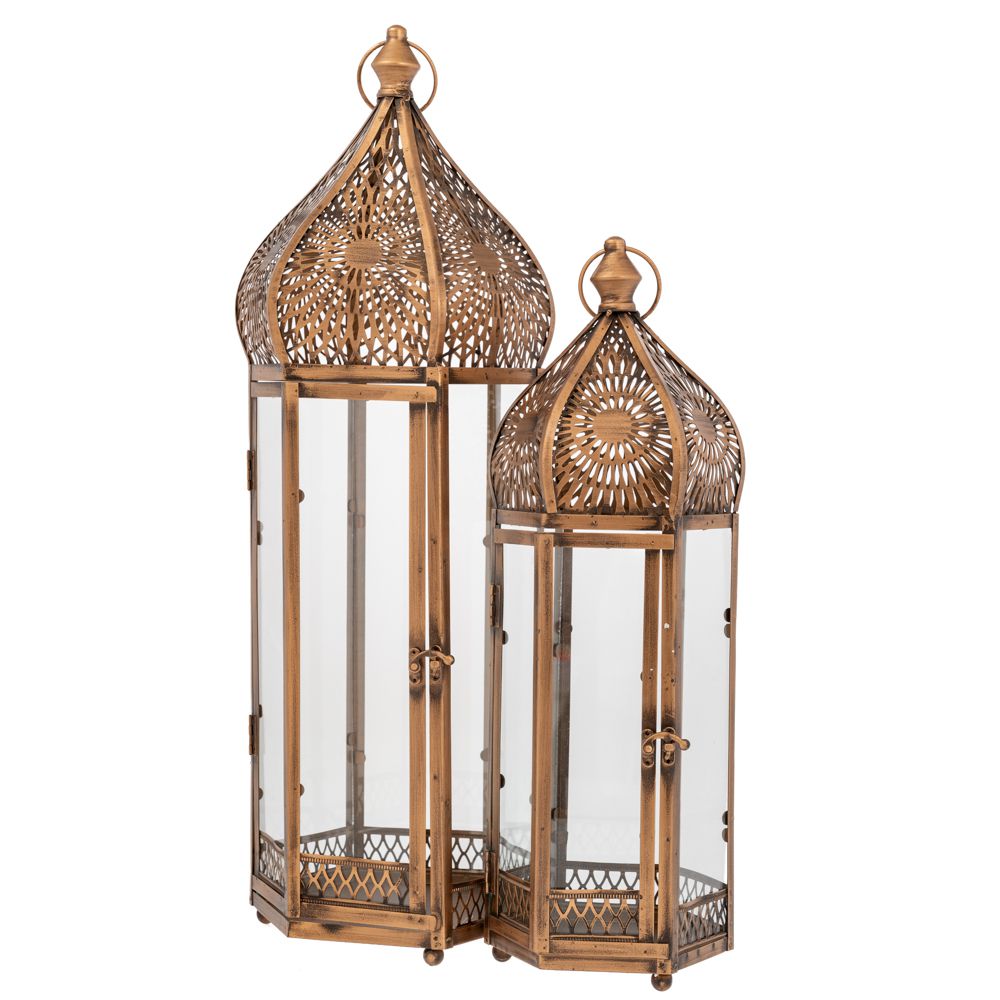 Set 2 Felinare Antique Gold din Metal cu Sticla 26x23x68cm