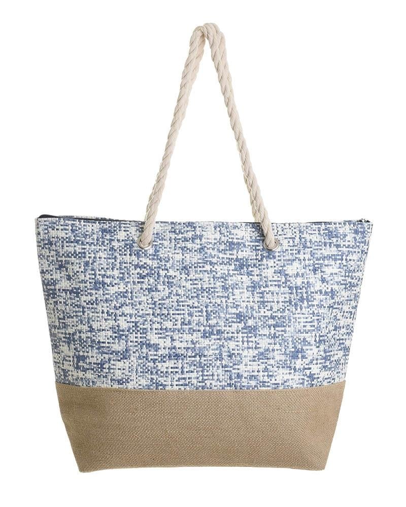 Geanta Blue Beige din Paie 48x13x37cm