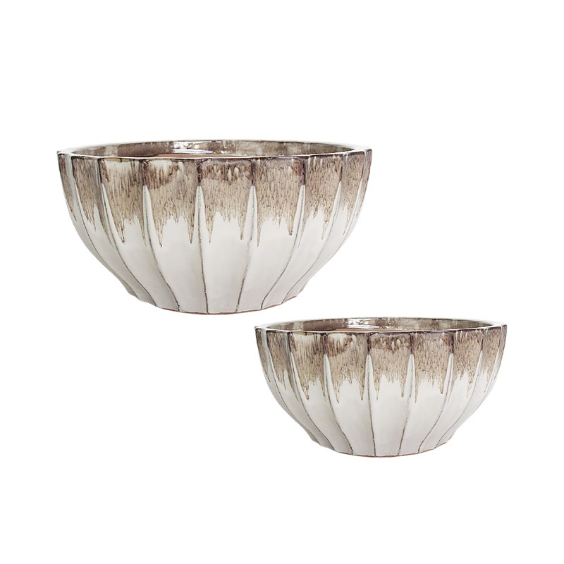Set 2 Ghivece Beige White din Ceramica D31x16cm