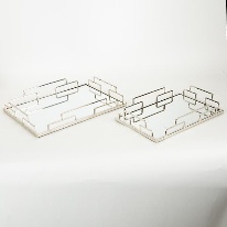 Set 2 Tavi Silver din Metal cu Oglinda 35x25x5cm