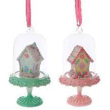 Ornament Brad Cookie House Pink Blue din Rasina D8x15cm