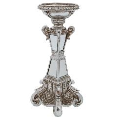 Suport pentru Lumanare Silver din Rasina cu Oglinda D10x26cm