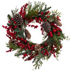 Coronita Red Berries Pine Cones D40cm