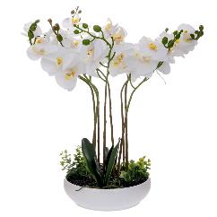 Orhidee Artificiala Alba in Ghiveci din Ceramica 55cm