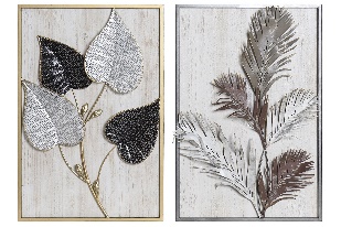 Tablou White Black Leaves din Metal 40x61x6cm