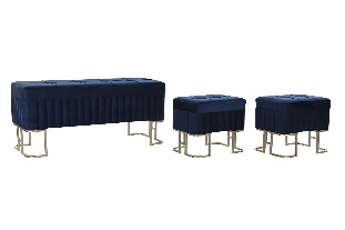 Taburet Dark Blue din Catifea cu Metal 110x40x47cm