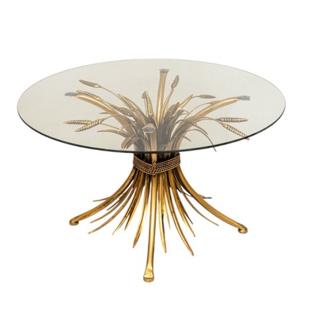 Masa Antique Gold din Metal cu Sticla D80x46cm