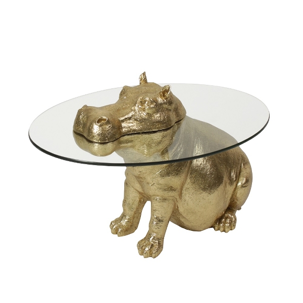 Masa Golden Hippopotamus din Rasina cu Sticla 65x50x45cm