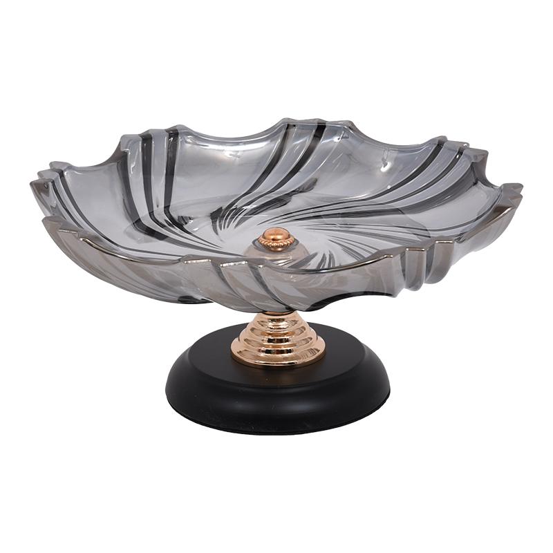 Platou Black Golden din Sticla cu Metal D33x15cm