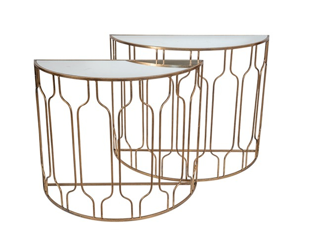 Set 2 Console Gold din Metal cu Oglinda 100x41x81cm