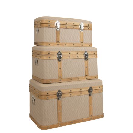 Set 3 Cufare Beige din Lemn cu PU 63x40x35cm