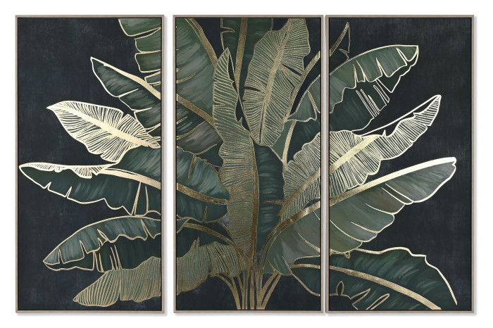 Set 3 Tablouri Green Leaves 180x4x120cm