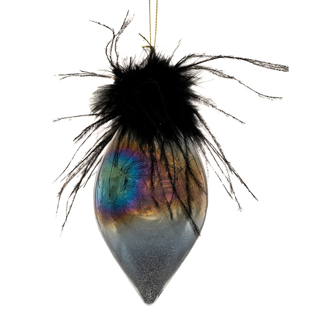 Set 4 Globuri Black Feathers din Sticla 7x14cm