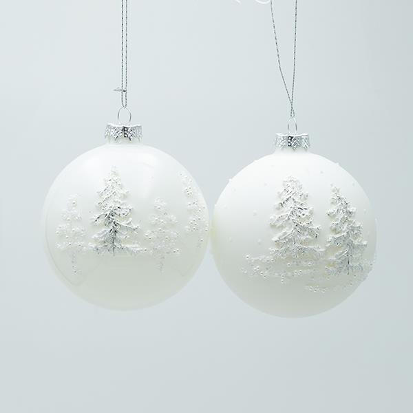 Set 4 Globuri White din Sticla D10cm