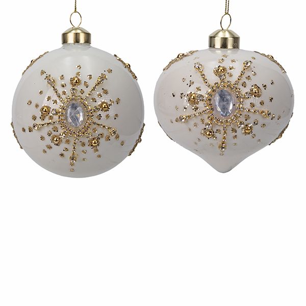 Set 4 Globuri White Pearl din Sticla D10cm
