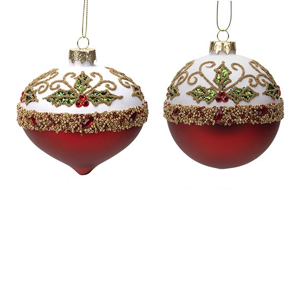 Set 4 Globuri White Red din Sticla D10cm
