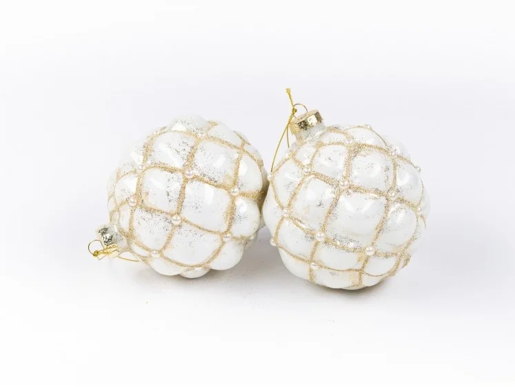 Set 6 Globuri White Gold din Sticla D10cm