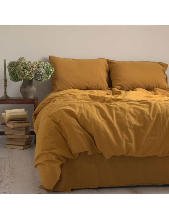 Set Lenjerie pentru Pat Limasso Stonewashed Standard Mustard
