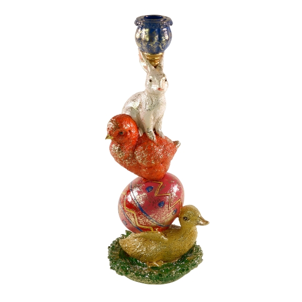 Suport pentru Lumanare Gold Duck din Rasina 13x5x33cm