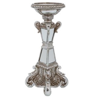 Suport pentru Lumanare Silver din Rasina cu Oglinda D10x26cm