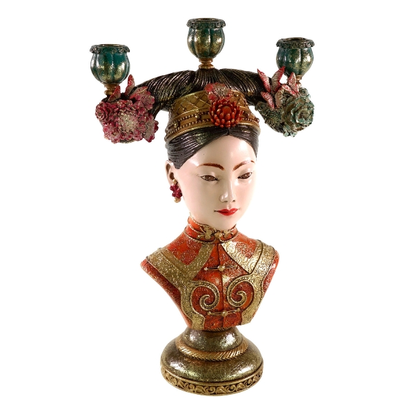 Suport pentru Lumanari Red Asian Woman din Rasina 25x14x40cm