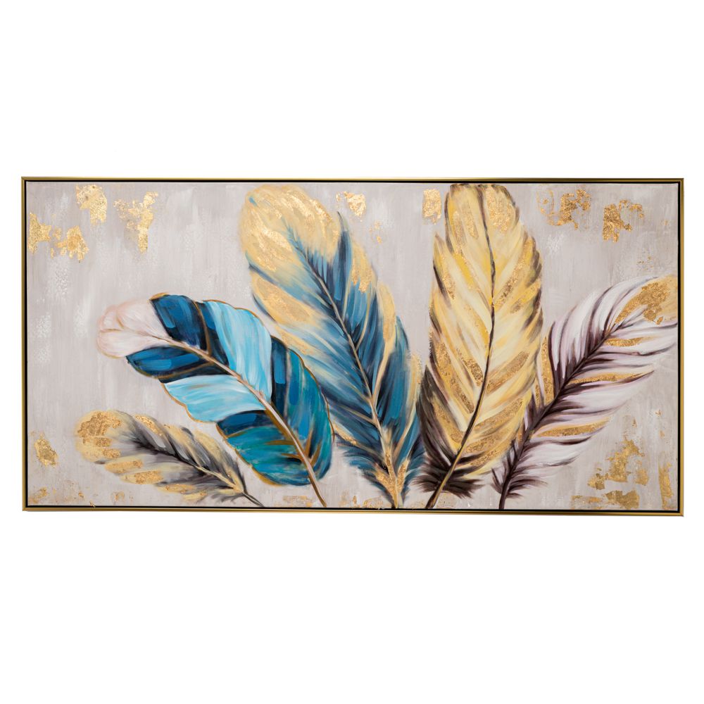 Tablou Blue Golden Leaves 142x5x73cm