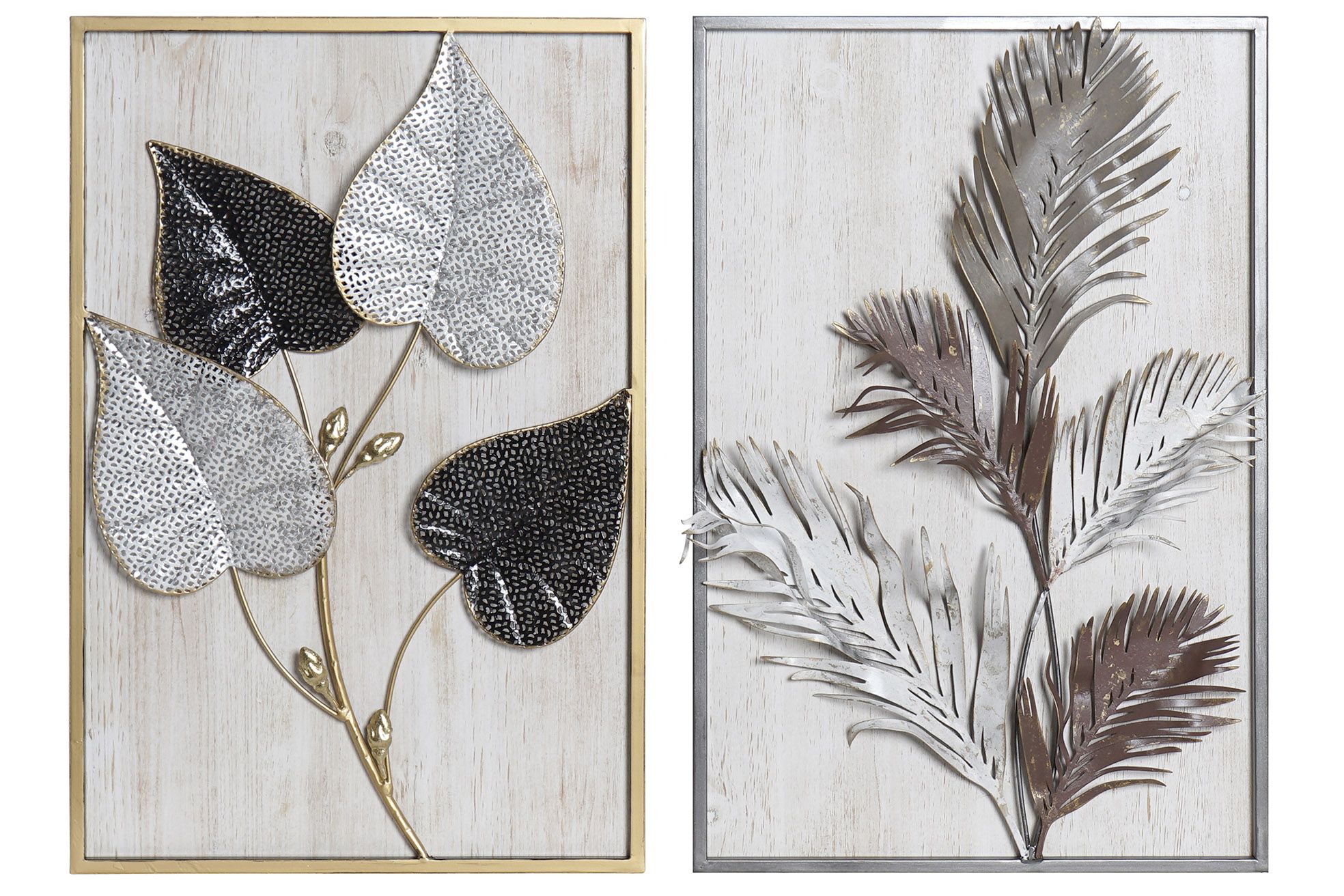 Tablou White Black Leaves din Metal 40x61x6cm