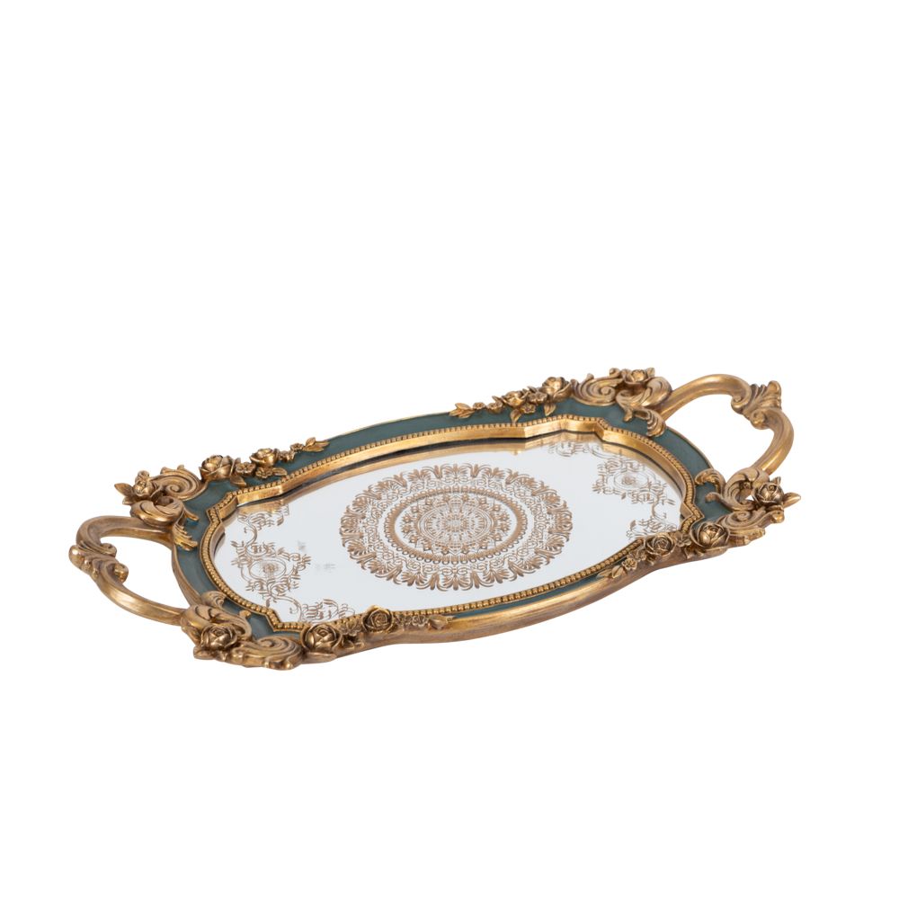 Tava Gold Green din Rasina cu Oglinda 47x6x24cm