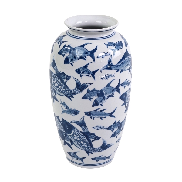 Vaza White Blue Fishes D21x38cm